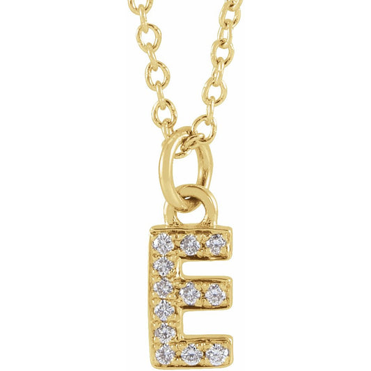 14K Yellow .04 CTW Diamond Petite Initial E 16-18 Necklace