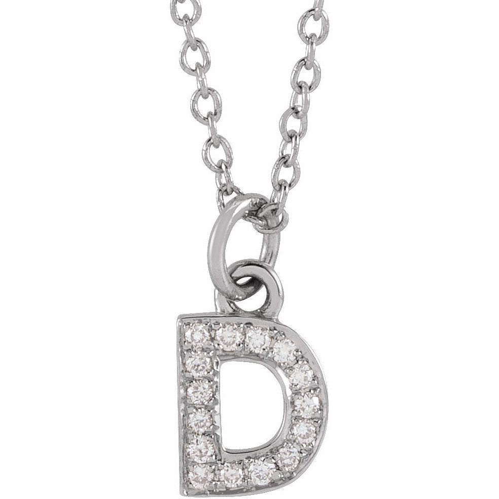 14K White .05 CTW Diamond Petite Initial D 16-18 Necklace