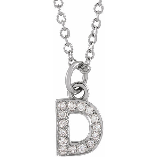 14K White .05 CTW Diamond Petite Initial D 16-18 Necklace