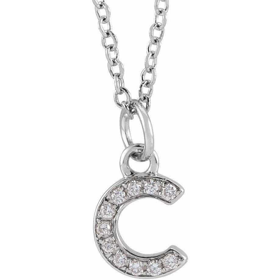 14K White .04 CTW Diamond Petite Initial C 16-18 Necklace