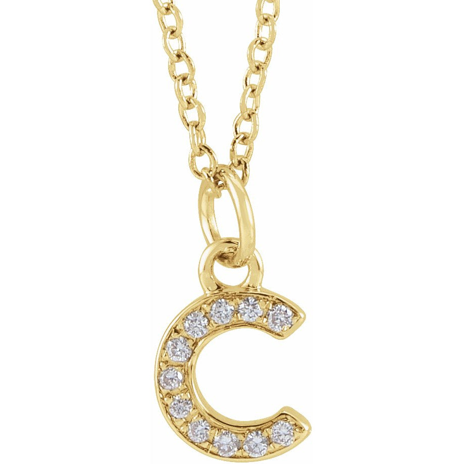 14K Yellow .04 CTW Diamond Petite Initial C 16-18 Necklace