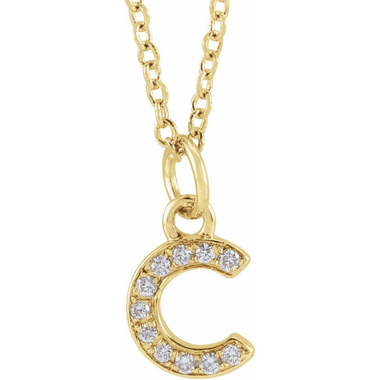 14K Yellow .04 CTW Diamond Petite Initial C 16-18 Necklace