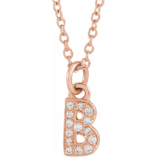14K Rose .05 CTW Diamond Petite Initial B 16-18 Necklace