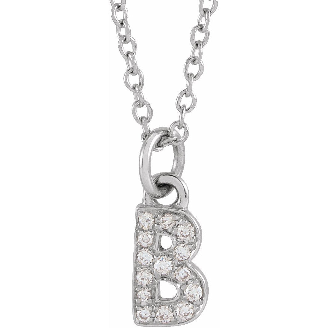 14K White .05 CTW Diamond Petite Initial B 16-18 Necklace