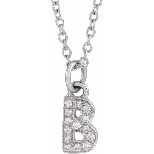 14K White .05 CTW Diamond Petite Initial B 16-18 Necklace