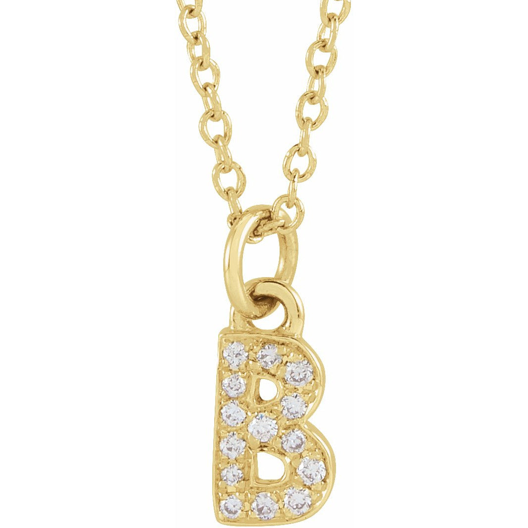 14K Yellow .05 CTW Diamond Petite Initial B 16-18 Necklace
