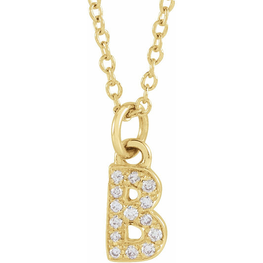 14K Yellow .05 CTW Diamond Petite Initial B 16-18 Necklace