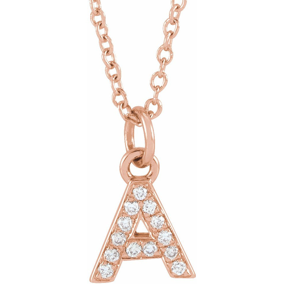 14K Rose .05 CTW Diamond Petite Initial A 16-18 Necklace