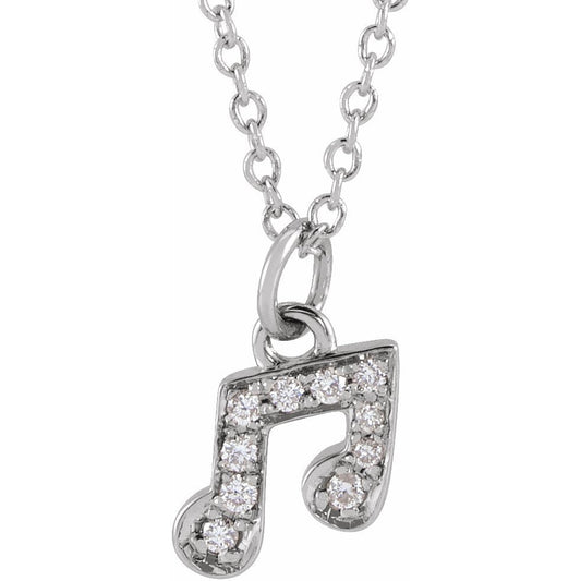 14K White .05 CTW Diamond Petite Music Note 16-18 Necklace