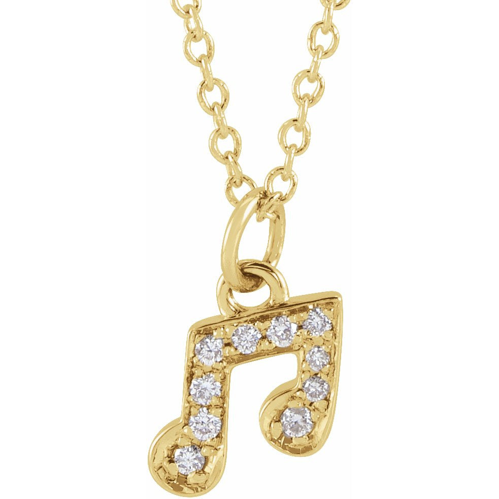 14K Yellow .05 CTW Diamond Petite Music Note 16-18 Necklace