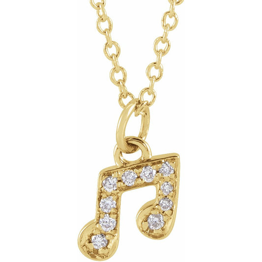 14K Yellow .05 CTW Diamond Petite Music Note 16-18 Necklace