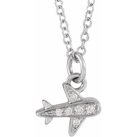 14K White .025 CTW Diamond Petite Airplane 16-18 Necklace