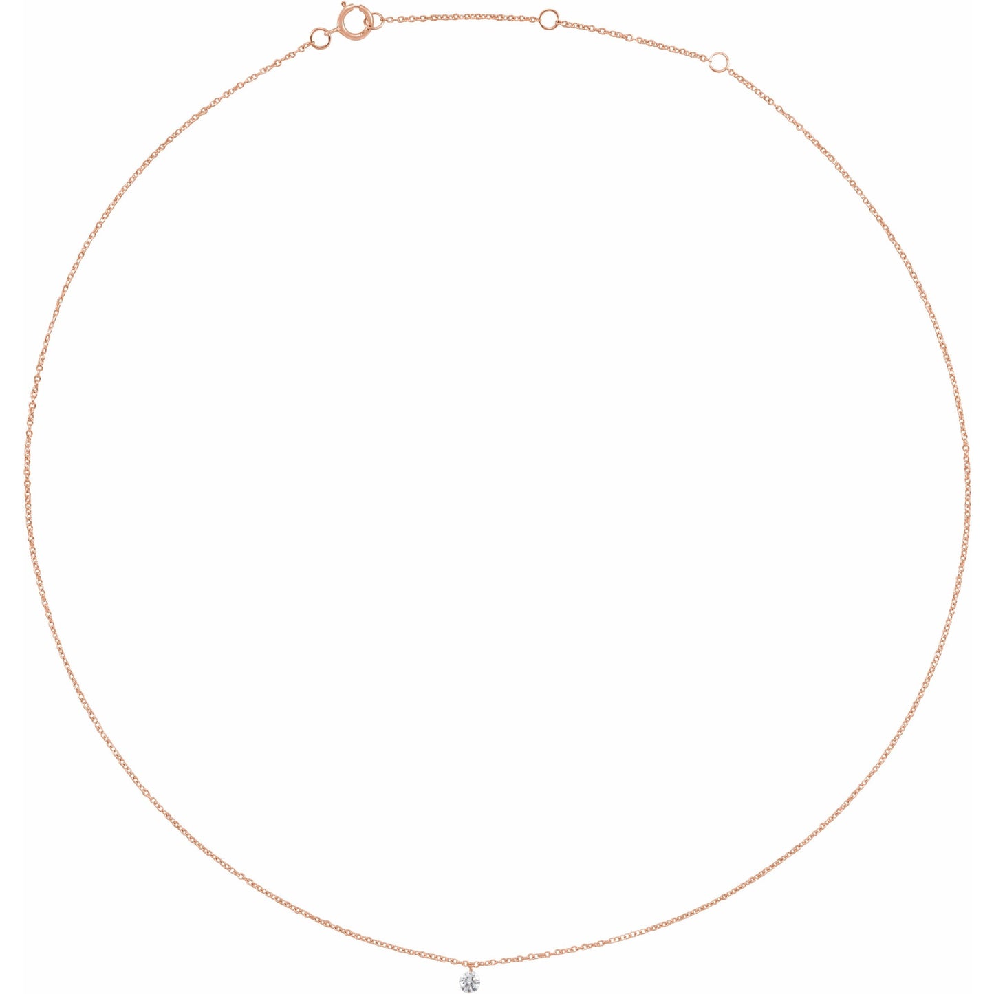 14K Rose 1/6 CT Drilled Diamond Solitaire 16-18 Necklace