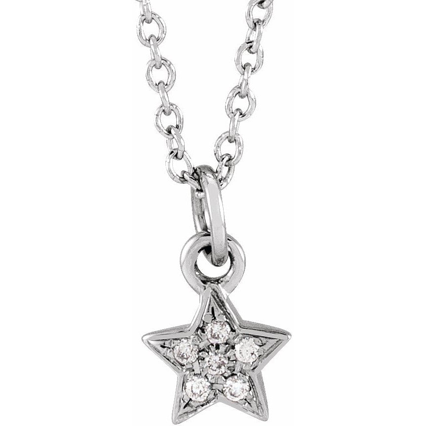 14K White .03 CTW Diamond Youth Petite Star 15 Necklace