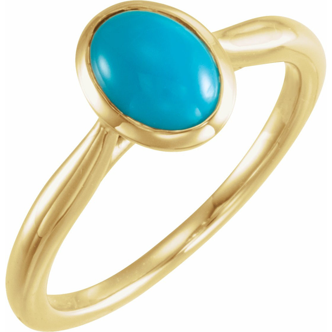14K Yellow 8x6 mm Oval Cabochon Turquoise Ring