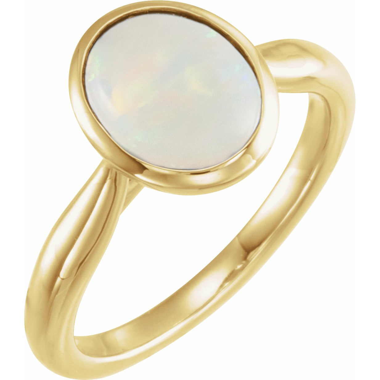 14K Yellow 10x8 mm Oval Cabochon Ethiopian Opal Ring