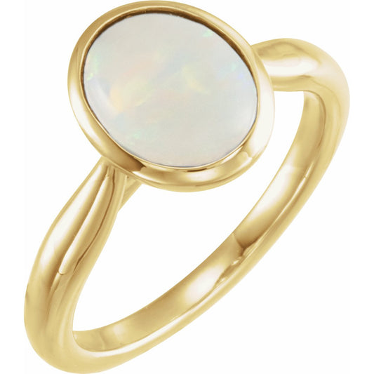 14K Yellow 10x8 mm Oval Cabochon Ethiopian Opal Ring