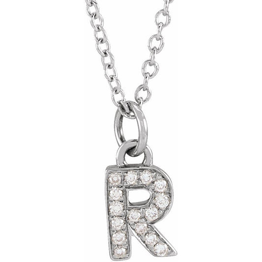 14K White .05 CTW Diamond Petite Initial R 16-18 Necklace