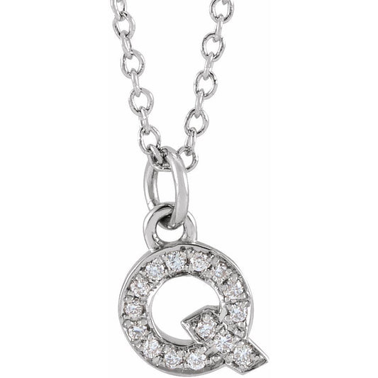 14K White .05 CTW Diamond Petite Initial Q 16-18 Necklace