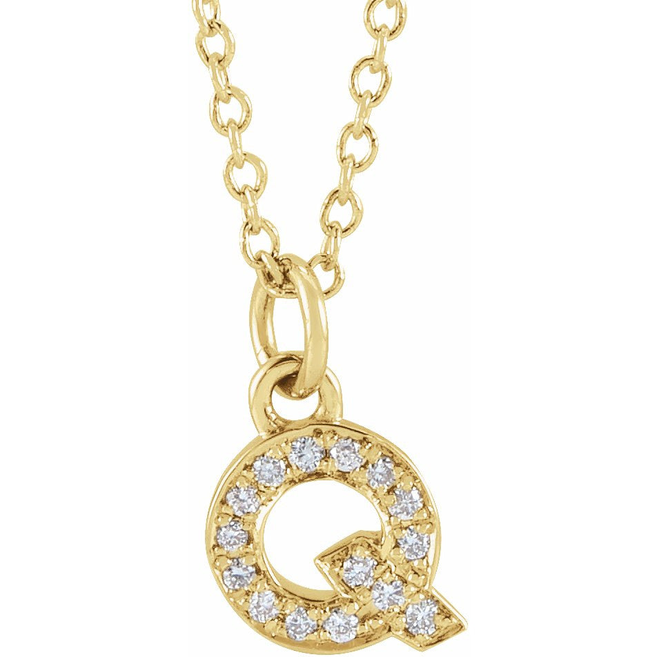 14K Yellow .05 CTW Diamond Petite Initial Q 16-18 Necklace