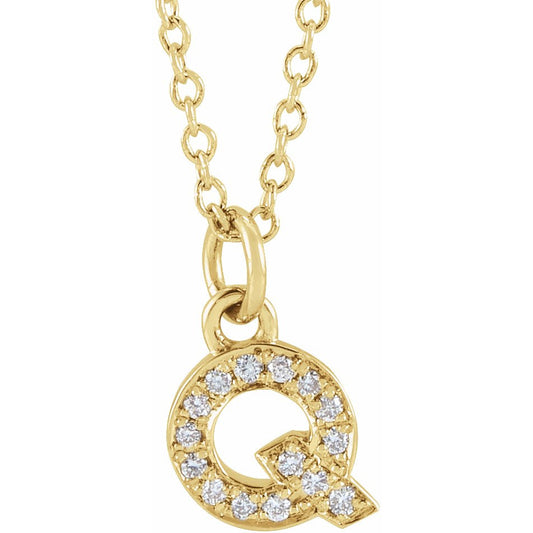 14K Yellow .05 CTW Diamond Petite Initial Q 16-18 Necklace