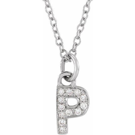 14K White .04 CTW Diamond Petite Initial P 16-18 Necklace