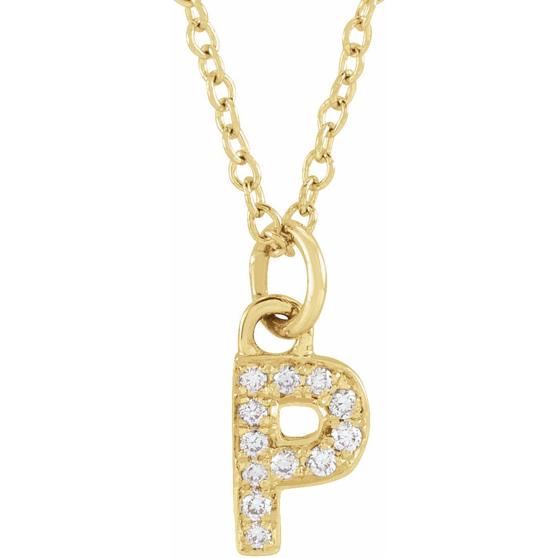 14K Yellow .04 CTW Diamond Petite Initial P 16-18 Necklace