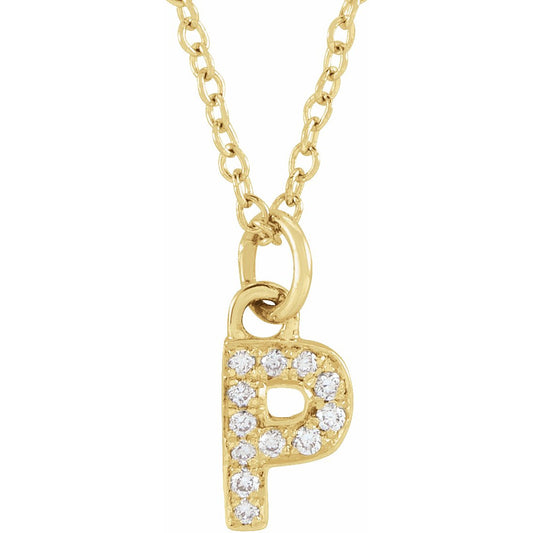 14K Yellow .04 CTW Diamond Petite Initial P 16-18 Necklace