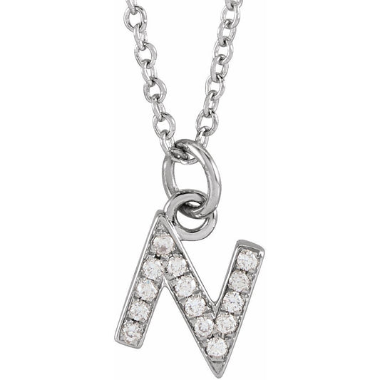 14K White .05 CTW Diamond Petite Initial N 16-18 Necklace