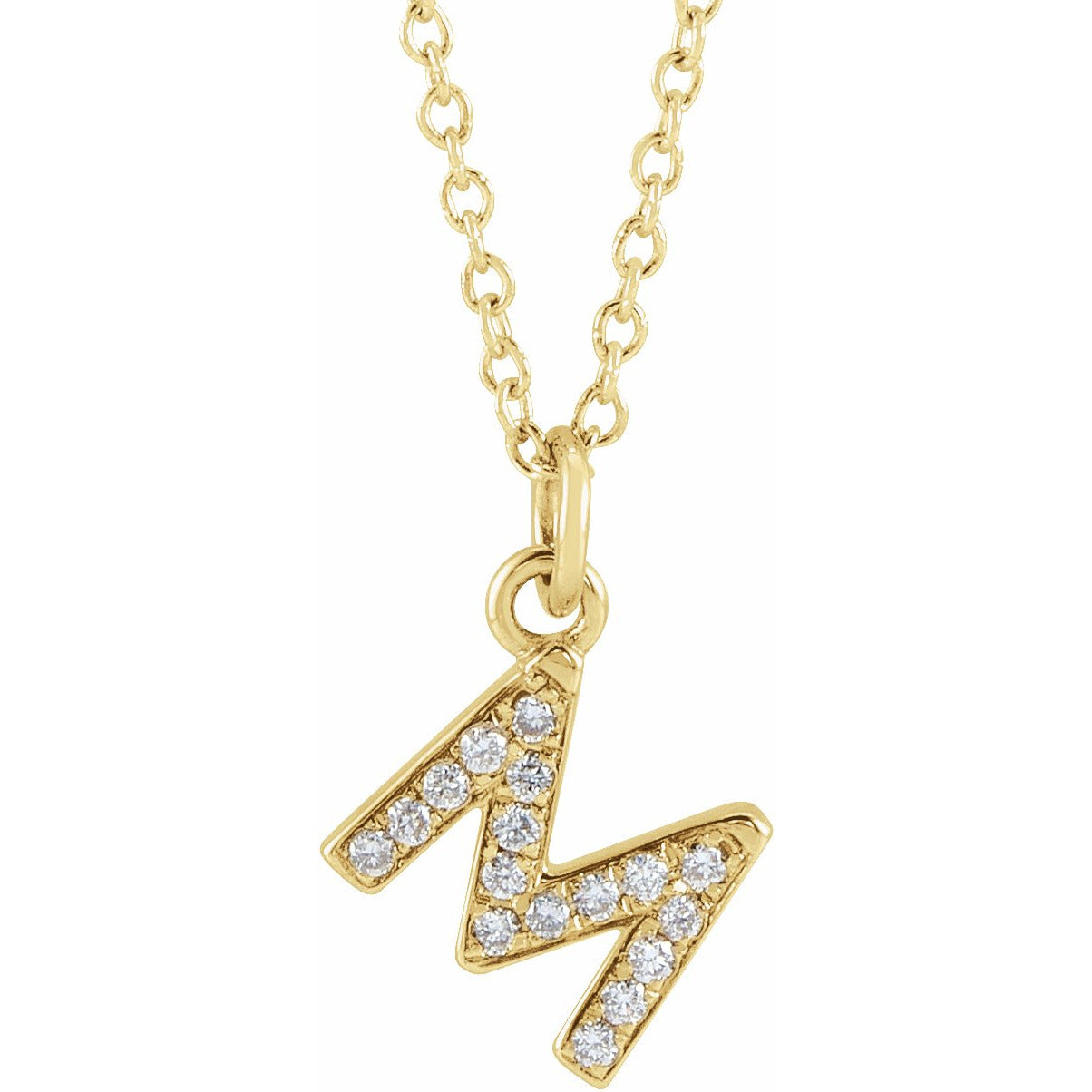 14K Yellow .06 CTW Diamond Petite Initial M 16-18 Necklace