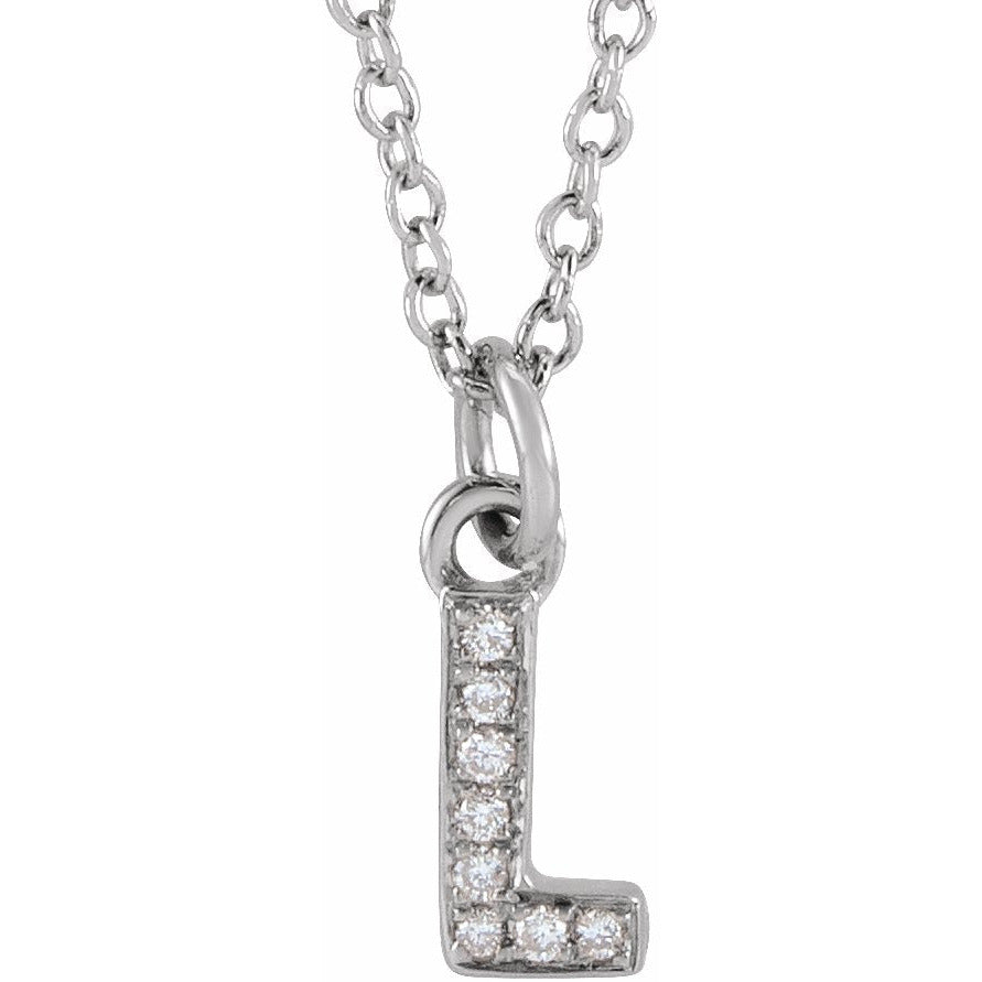 14K White .03 CTW Diamond Petite Initial L 16-18 Necklace