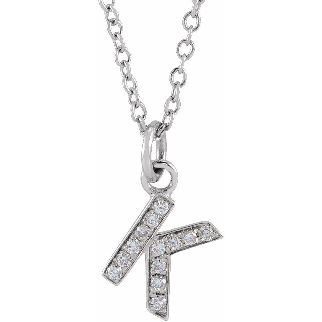 14K White .045 CTW Diamond Petite Initial K 16-18 Necklace