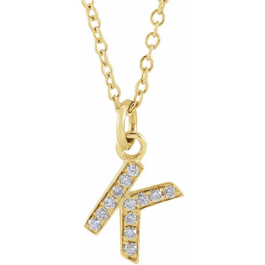 14K Yellow .045 CTW Diamond Petite Initial K 16-18 Necklace