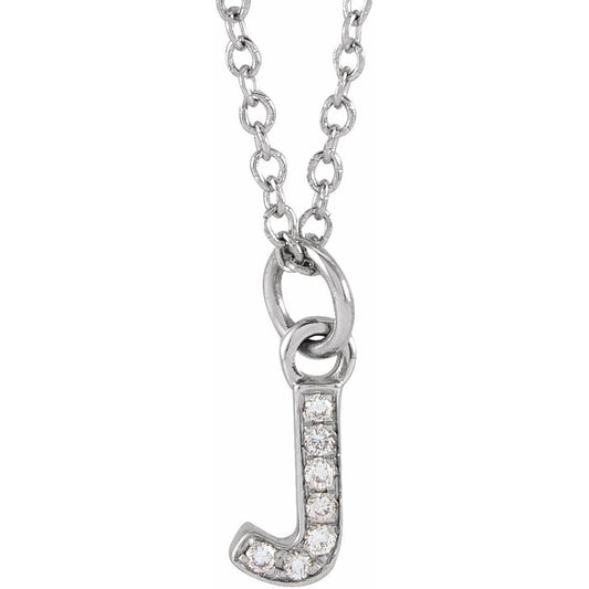 14K White .03 CTW Diamond Petite Initial J 16-18 Necklace
