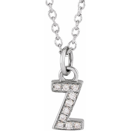 14K White .03 CTW Diamond Petite Initial Z 16-18 Necklace