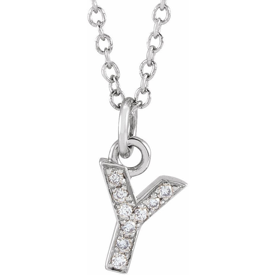 14K White .03 CTW Diamond Petite Initial Y 16-18 Necklace