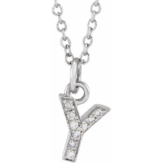 14K White .03 CTW Diamond Petite Initial Y 16-18 Necklace