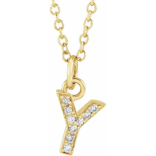 14K Yellow .03 CTW Diamond Petite Initial Y 16-18 Necklace