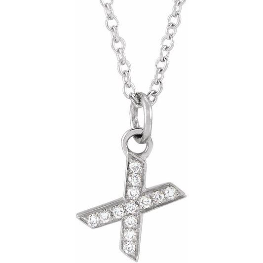 14K White .04 CTW Diamond Petite Initial X 16-18 Necklace
