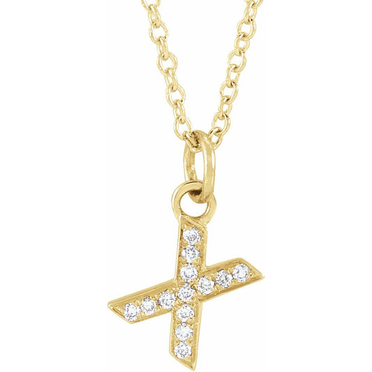 14K Yellow .04 CTW Diamond Petite Initial X 16-18 Necklace
