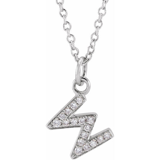 14K White .06 CTW Diamond Petite Initial W 16-18 Necklace
