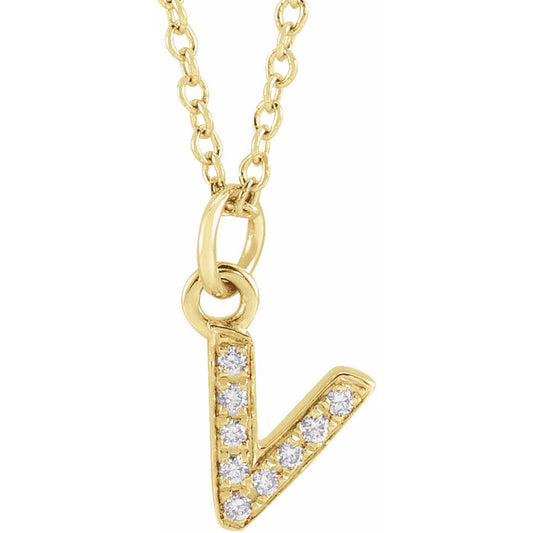 14K Yellow .03 CTW Diamond Petite Initial V 16-18 Necklace