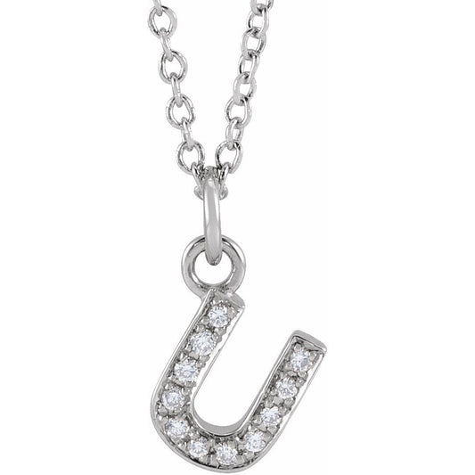 14K White .04 CTW Diamond Petite Initial U 16-18 Necklace