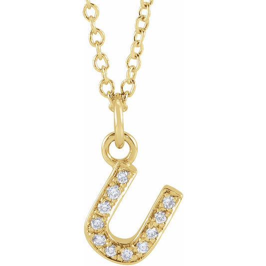 14K Yellow .04 CTW Diamond Petite Initial U 16-18 Necklace