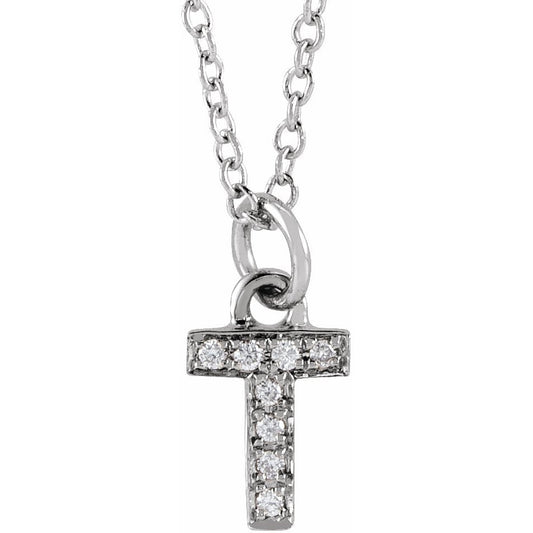 14K White .03 CTW Diamond Petite Initial T 16-18 Necklace