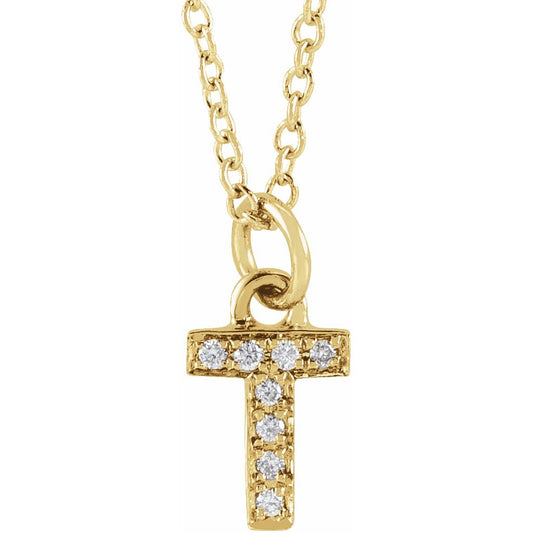 14K Yellow .03 CTW Diamond Petite Initial T 16-18 Necklace