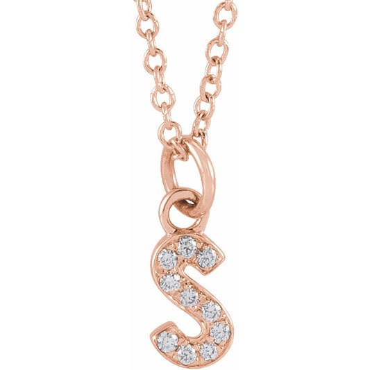 14K Rose .04 CTW Diamond Petite Initial S 16-18 Necklace