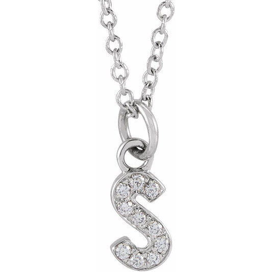 14K White .04 CTW Diamond Petite Initial S 16-18 Necklace