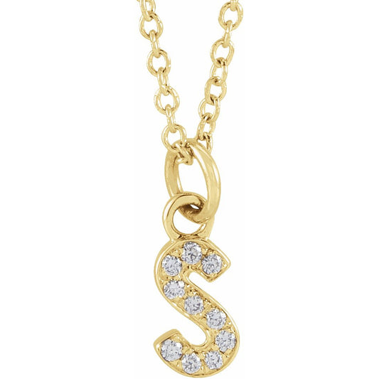 14K Yellow .04 CTW Diamond Petite Initial S 16-18 Necklace