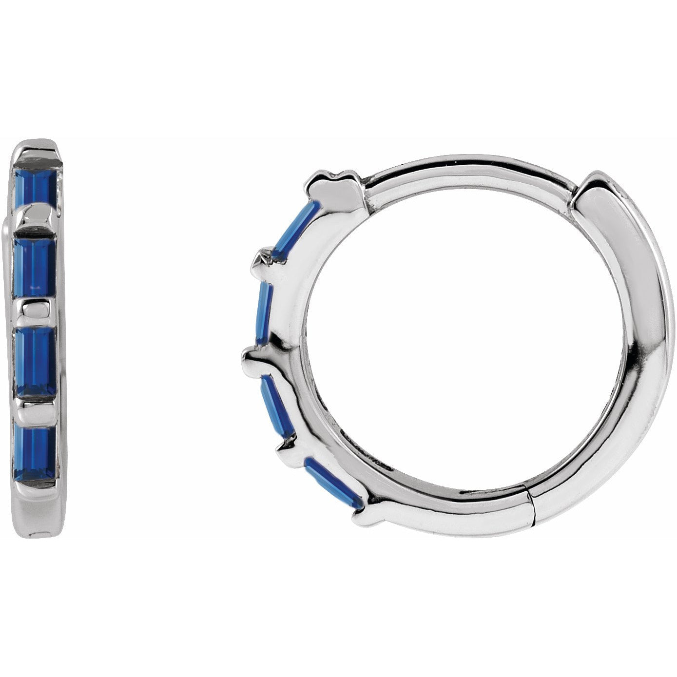 14K White Blue Sapphire Huggies